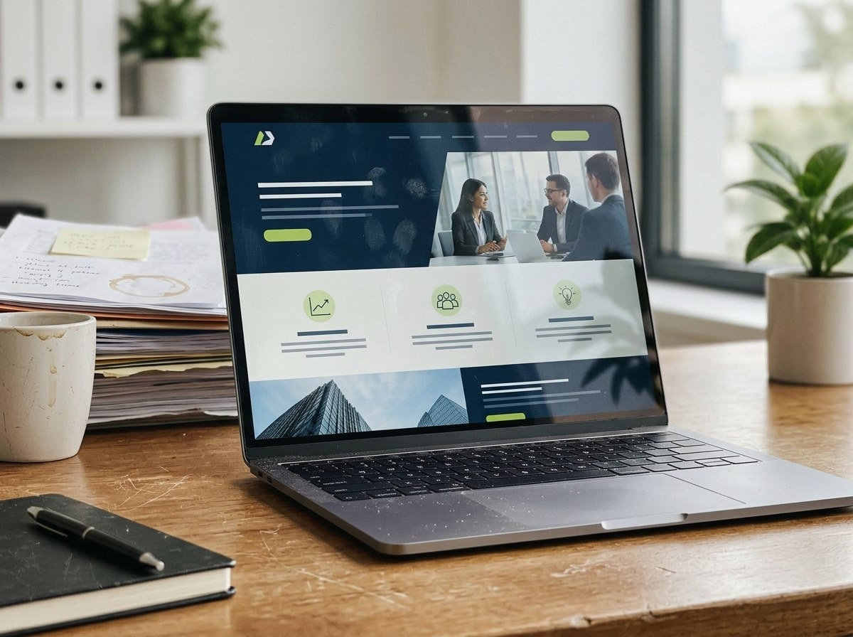 Concept: corporate consulting website on a laptop