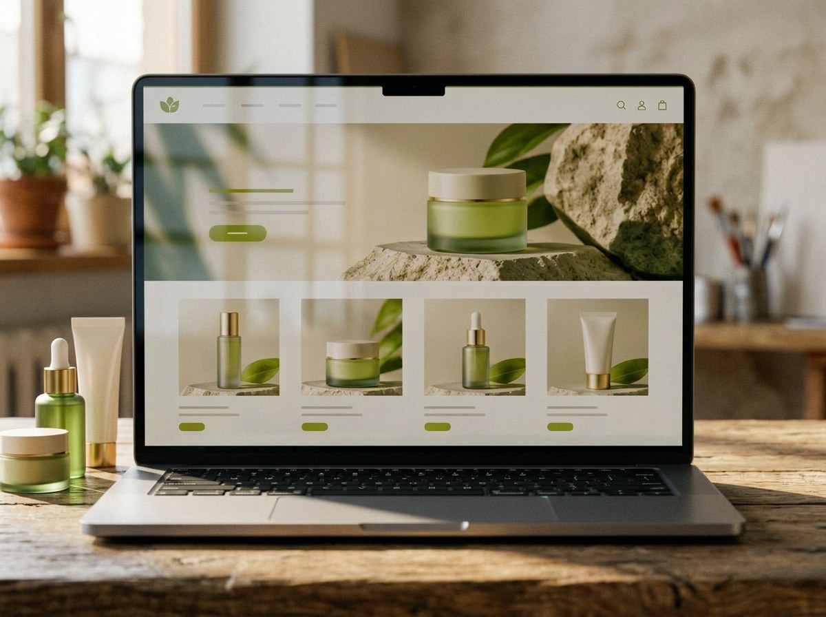 Concept: skincare e-commerce store on a laptop