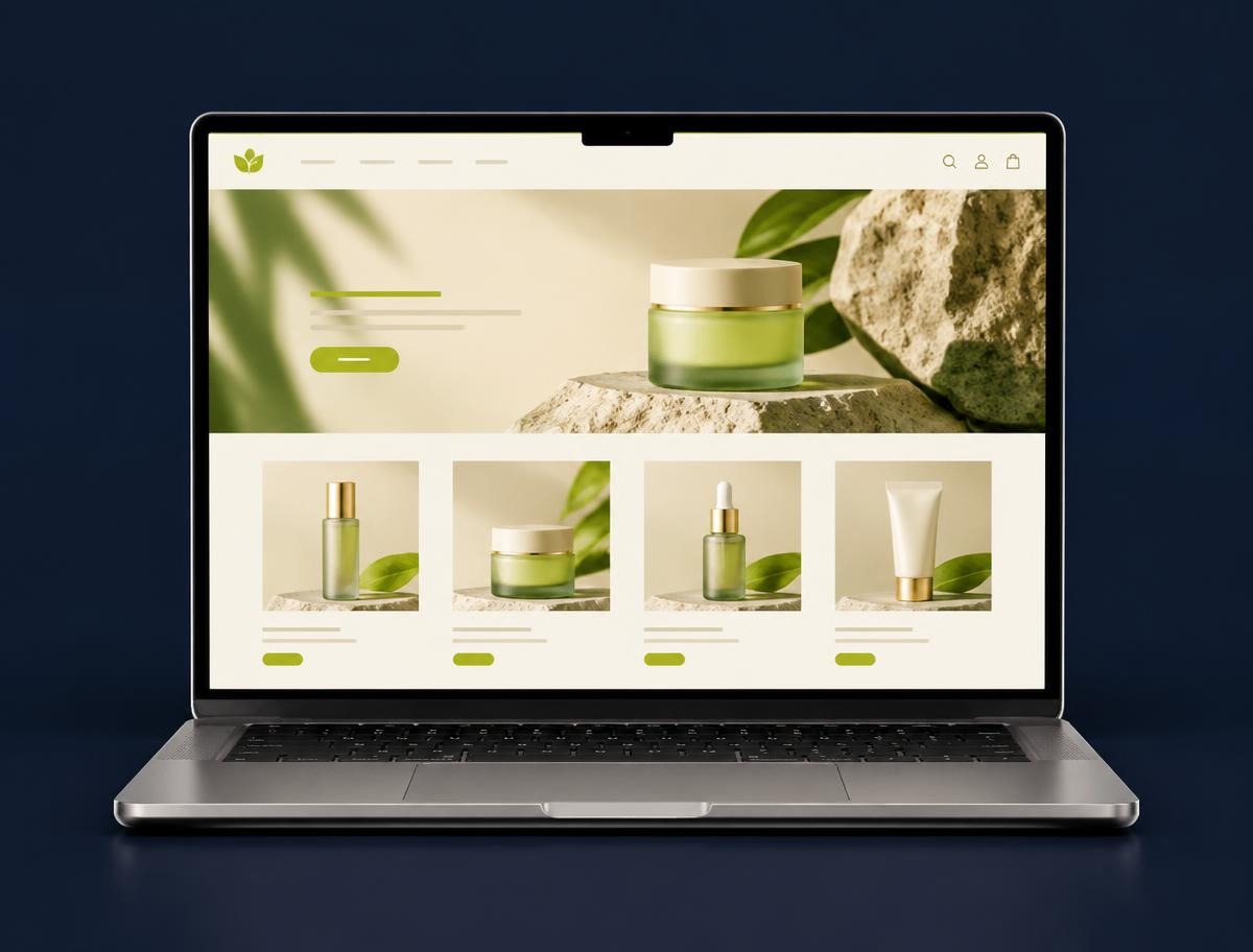 Concept: skincare e-commerce store on a laptop
