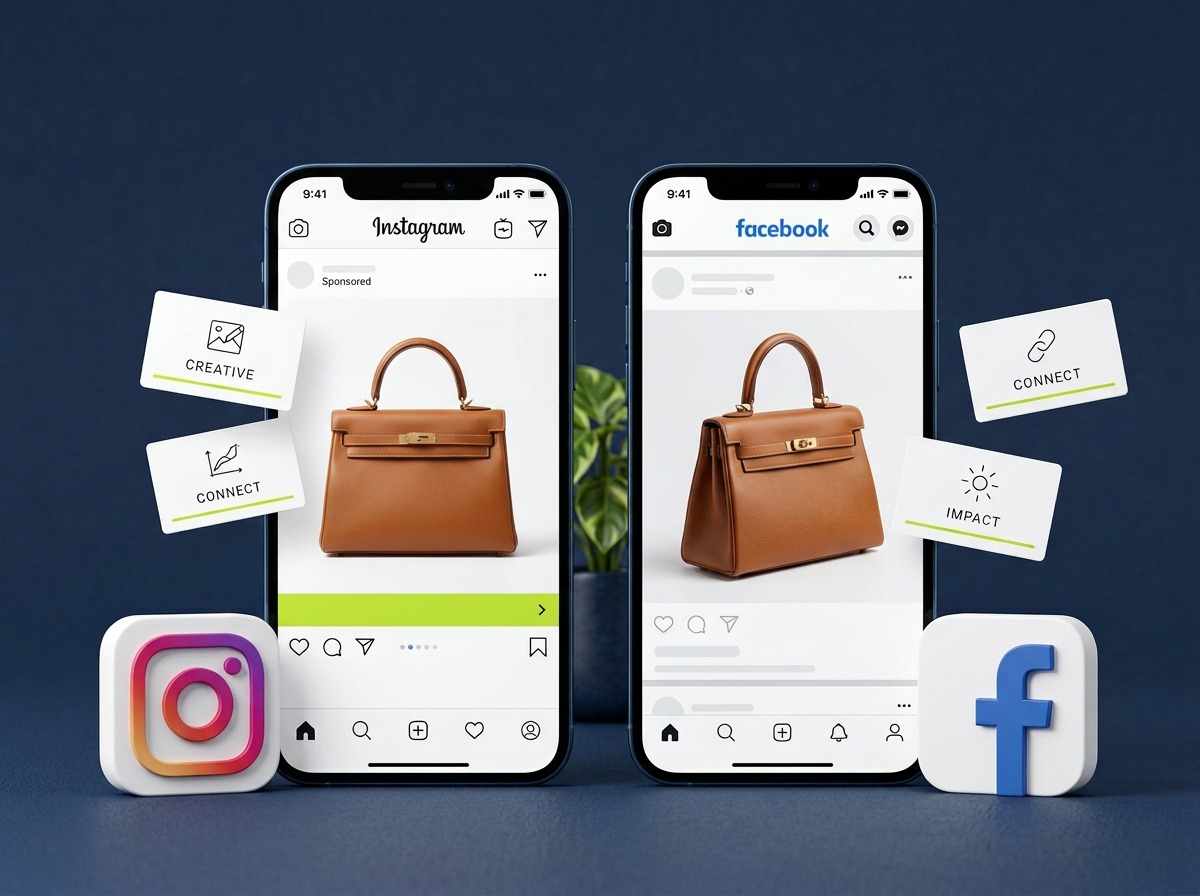 Facebook and Instagram sponsored campaign concepts with colourful product creatives